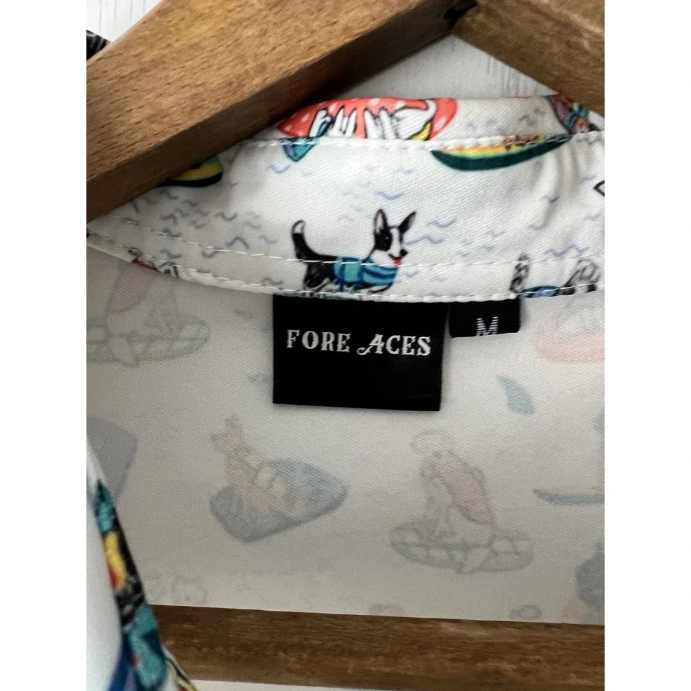 Fore Aces Golf Polo Boogie Board Dogs All Over Print Men's Medium Performance